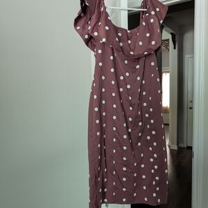 Polka Dot Ruffle Sleeve Women's Dress - Mauve